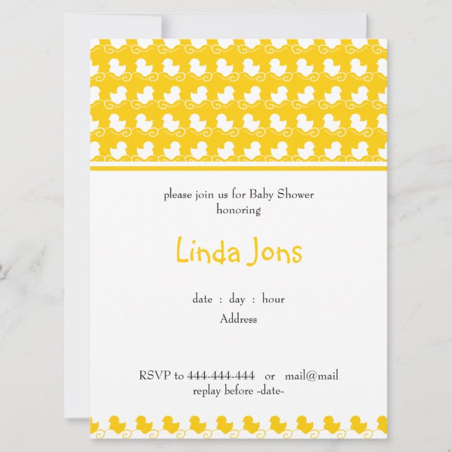 invitation mignonne jaune de baby shower de rangée (Devant)