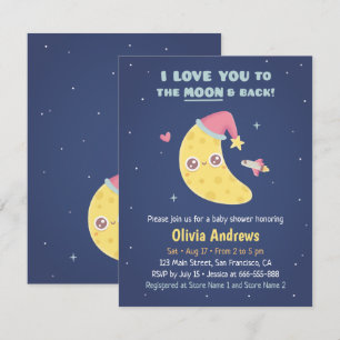 Invitation Mignonne Je t'aime à la Lune et le Baby shower arr