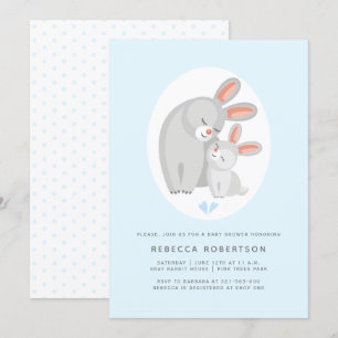 Invitation Mignonne lapin mère et lapin bleu bébé garçon douc