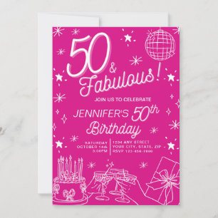 Invitation Mignonne Main Whimsical Tirée 50 Et Fabuleux Anniv