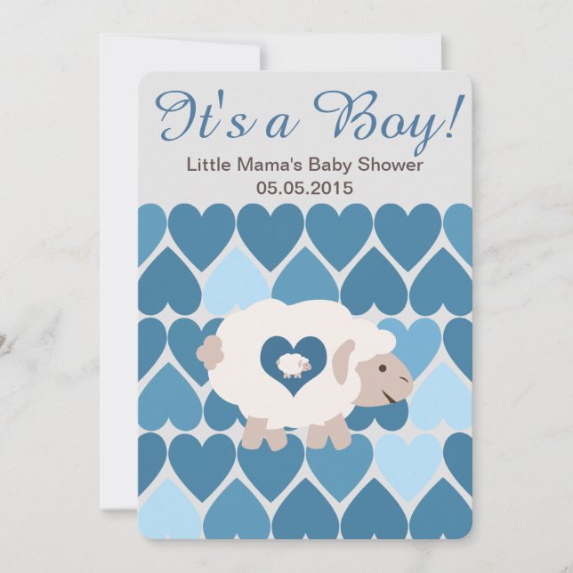 Invitation Mignonne Mama Sheep C'est un garçon ! Baby shower (Devant)