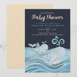 Invitation Mignonne maman & Bébé Baleine Baby shower nautique
