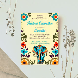 Invitation Mignonne mariage indien éléphant mehndi modèle