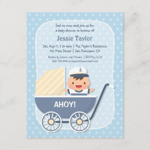 Invitation Mignonne marin en poussette, Baby shower nautique