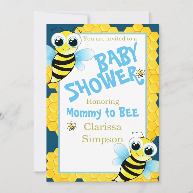 Invitation Mignonne Mère Bleu Jaune Or Pour Être Baby shower (Devant)