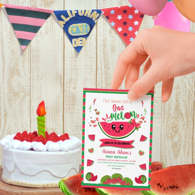 Invitation Mignonne One in a Melon Girl's First Birthday (Créateur téléchargé)