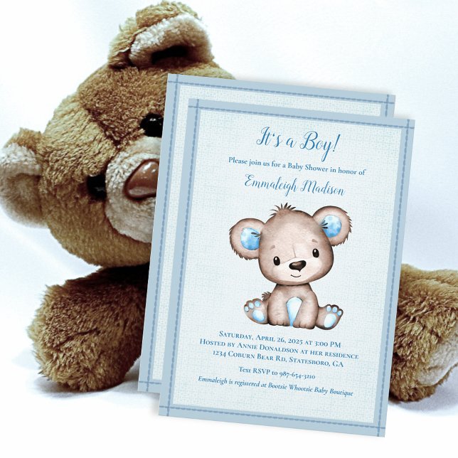 Invitation Mignonne Ours Brown Pour Baby shower Garçon (Créateur téléchargé)