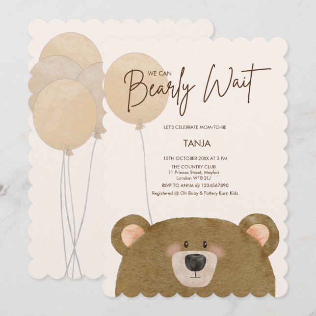 Invitation Mignonne Ours Nous Pouvons Attendre Baby shower Se (Devant / Derrière)
