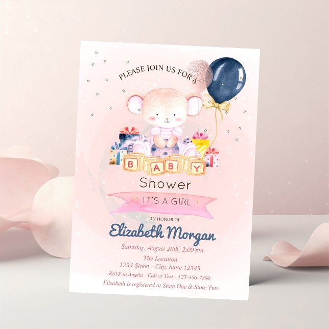 Invitation Mignonne Ours Teddy, Étoiles Présente Baby shower (Créateur téléchargé)