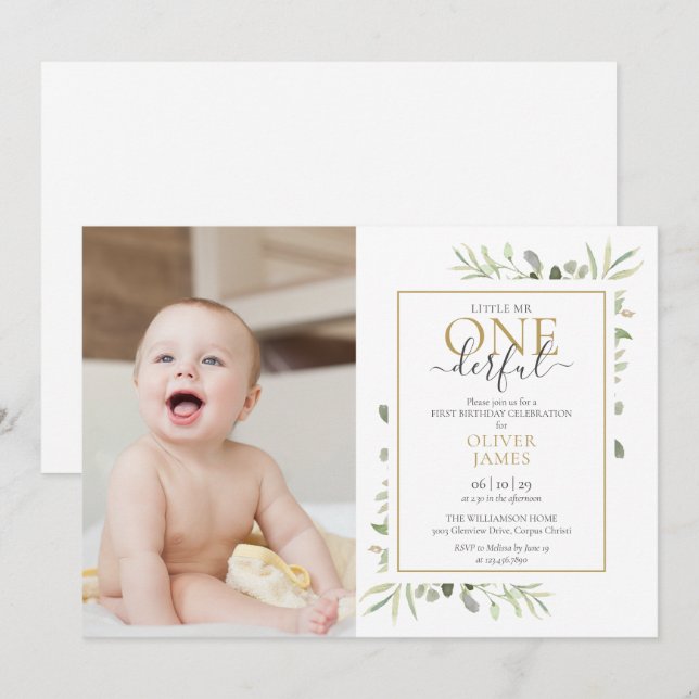 Invitation Mignonne Petit M. ONEderful Photo Boy Premier anni (Devant / Derrière)