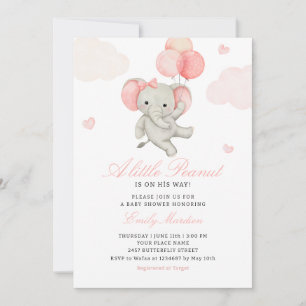 Invitation Mignonne petite éléphant cacahuète fille rose Baby