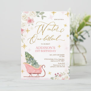 Invitation Mignonne Pink Sleigh Winter Onederland 1er anniver
