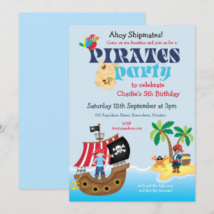Invitation Mignonne Pirate Expédié Garçons fête d'anniversair