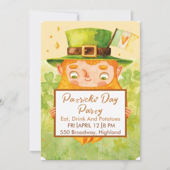 Invitation mignonne pour une fête de la Saint-Patr (Devant)