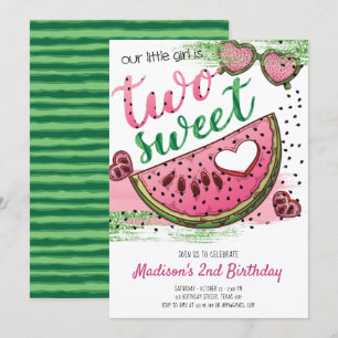Invitation Mignonne rose vert un dans un Melon 2e anniversair