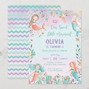 Invitation Mignonne sirène Anniversaire Arc en ciel sous la m