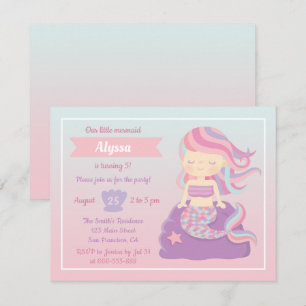 Invitation Mignonne Sirène Rose Bleu Ombre Filles Anniversair