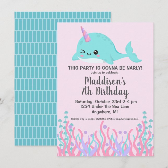 Invitation Mignonne Sous La Mer En Plein Anniversaire Étroit (Devant / Derrière)