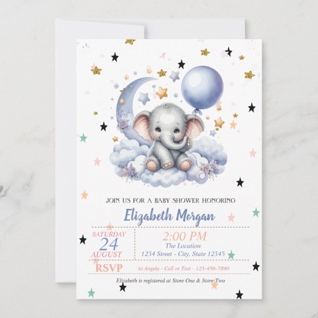 Invitation Mignonne Teddy Bear Stars Princess Baby shower (Devant)