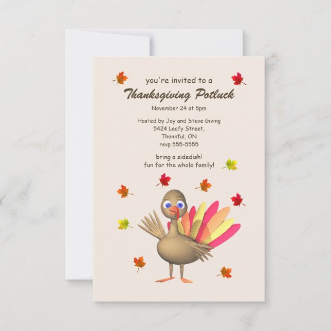 Invitation Mignonne Turquie Thanksgiving Potluck (Devant)