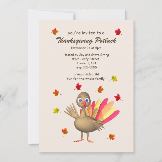 Invitation Mignonne Turquie Thanksgiving Potluck (Devant)