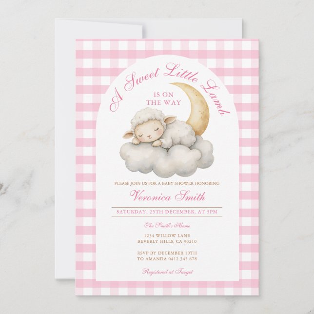 Invitation Mignonne Un petit baby shower d'agneau Boho Rose e (Devant)