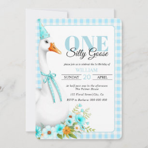 Invitation Mignonne Une oie idiote, en vichy 1er anniversaire