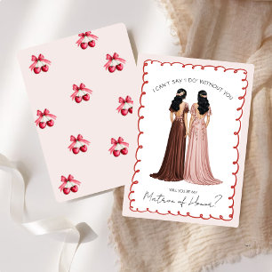 Invitation Mignonne “Veux-tu être ma dame d'honneur ?” Cerise