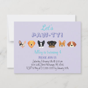 Invitation Mignonne Violet Faisons Pawty Fille Chiot Annivers
