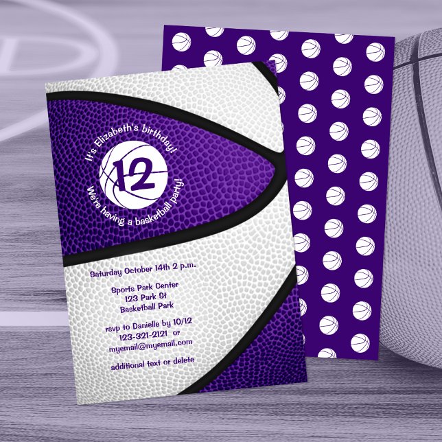 Invitation mignonne violette blanche de basket filles sport (Créateur téléchargé)