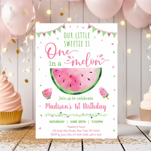 Invitation Mignonne Watermelon Un Dans Un Melon Premier Anniv (Créateur téléchargé)