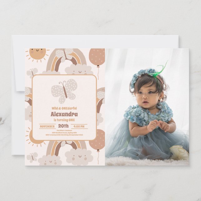 Invitation Mignonne Wild & Onederday 1st Birthday Photo (Devant)