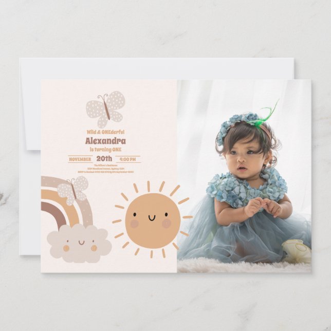 Invitation Mignonne Wild & Onederday 1st Birthday Photo (Devant)