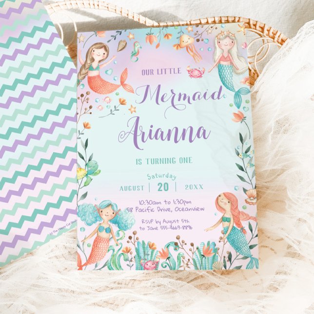 Invitation Mignonnes filles aux sirènes Anniversaire sous la  (Créateur téléchargé)