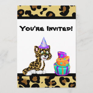 Invitation Mignonnes filles Poster de animal Leopard Annivers
