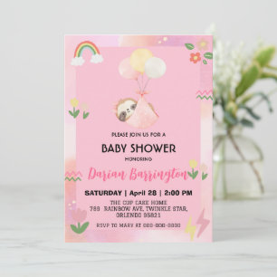 Invitation Mignonnes paresseuses baby shower ballon à fleurs 