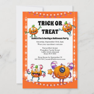 Invitation Mignons monstres citrouilles enfants halloween cos
