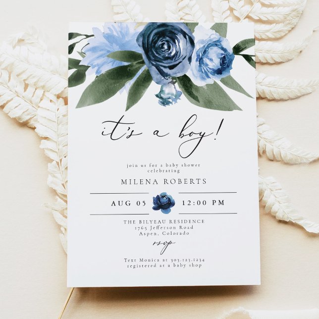 Invitation MILENA Baby shower de jardin Floral bleu Dusty (Créateur téléchargé)