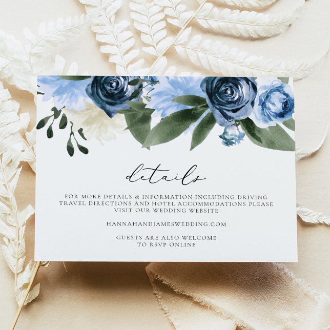 Invitation MILENA Dusty Blue Floral Garden Détails du mariage (Créateur téléchargé)