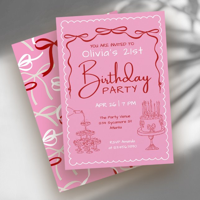 Invitation Milestone Adult Birthday Party Whimsical 21st (Available in both printed and instant download digital formats.)