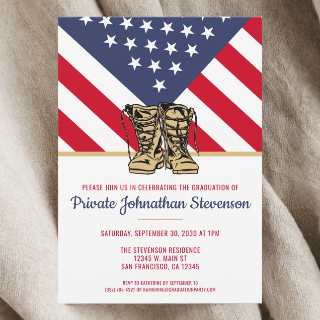 Invitation Militaire Graduation Armée Camp de démarrage Patri (Military Graduation Army Boot Camp Patriotic Invitation)