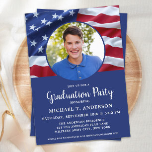Invitation Militaire Graduation USA Drapeau photo Patriotique