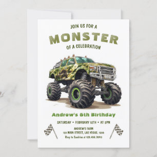 Invitation Militaire Monster Camion Garçon Anniversaire