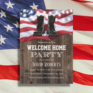 Invitation Militaire Solider Homecoming Party Rustic USA Drap