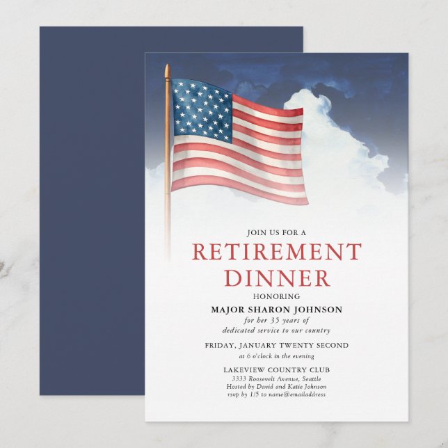 Invitation Military American Flag Retirement (Devant / Derrière)