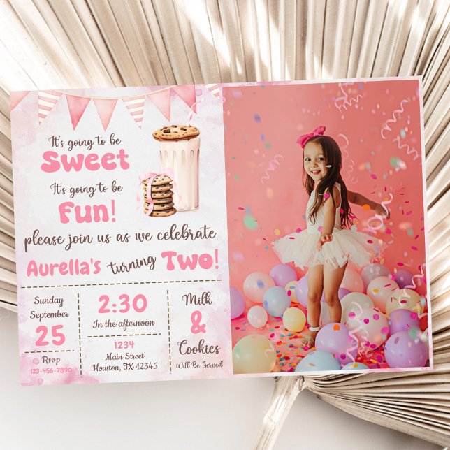 Invitation Milk Et Cookies Girl 2e Anniversaire Photo de la f (Créateur téléchargé)