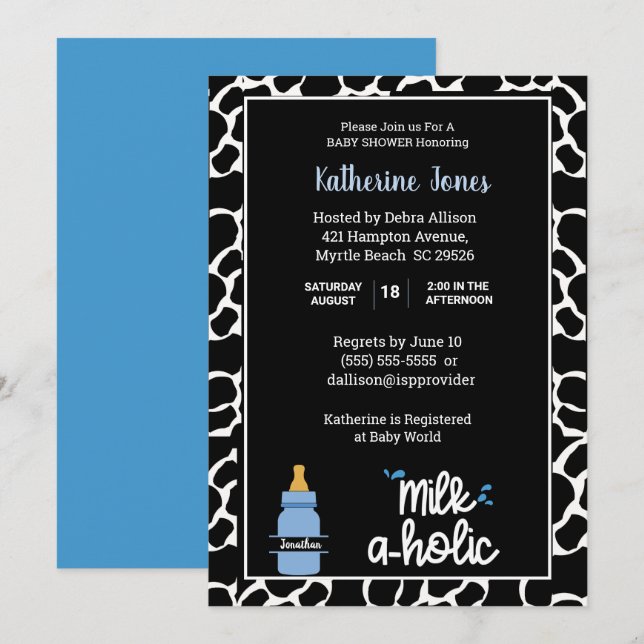 Invitation Milkaholic personnalisé Empreinte bébé garçon douc (Devant / Derrière)