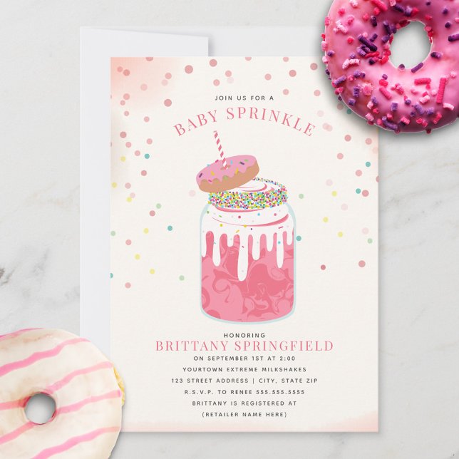Invitation Milkshake Fou Extrême Fille Bébé Saupoudrer Donut (Créateur téléchargé)