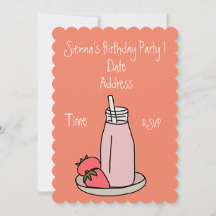 Invitation Milkshake rose fraise rétro fête de filles