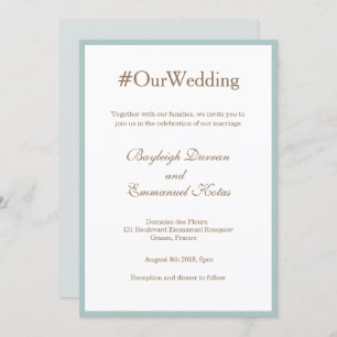 Invitation Millennial Modern Hashtag Mint Gold Mariage blanc